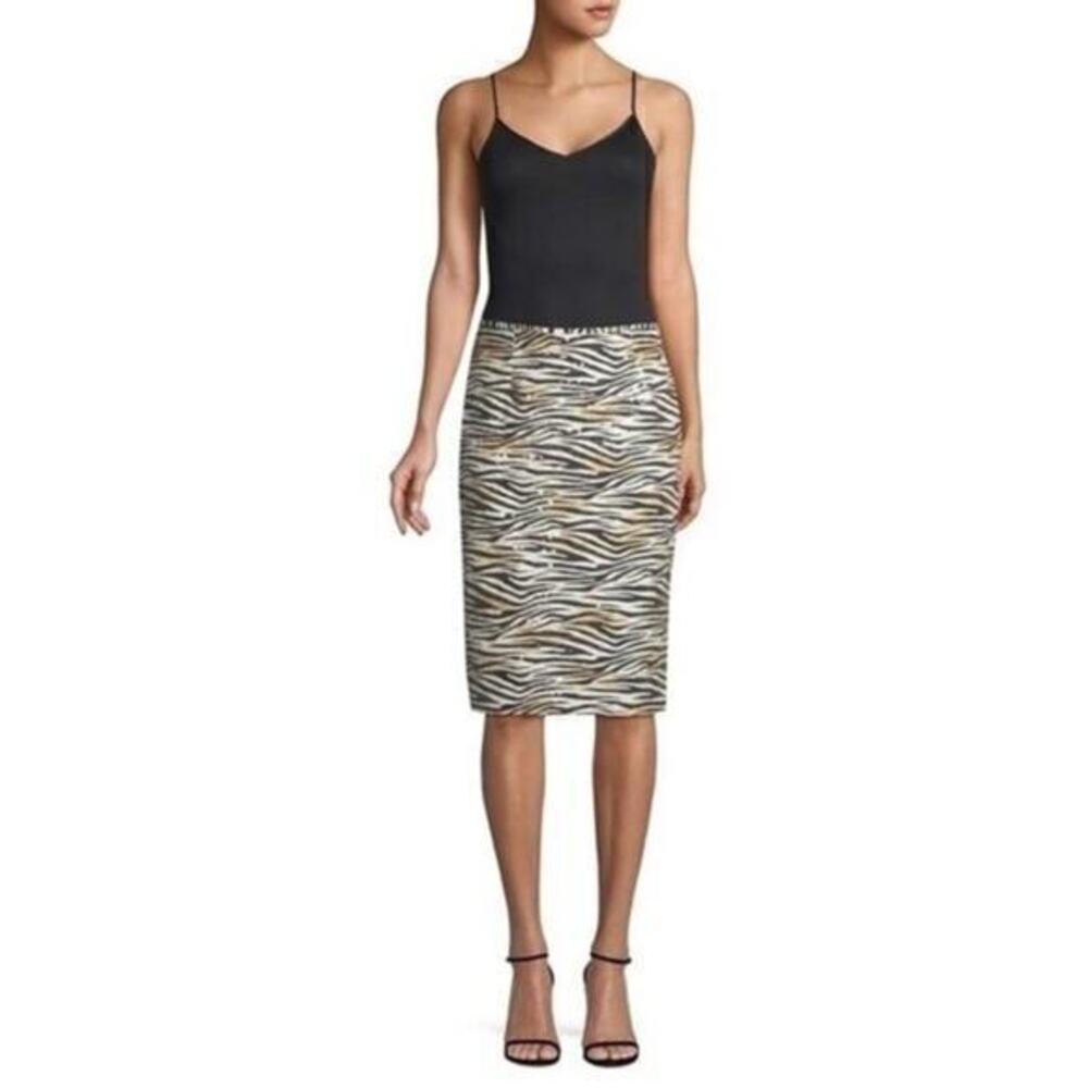 Le Superbe Sequin Shine Zebra Print Pencil Skirt Size 4 NWT
